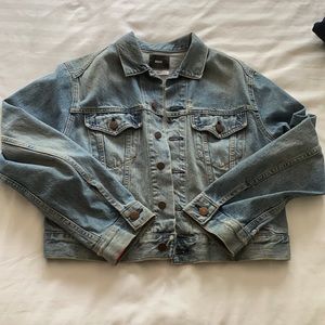 Denim jacket with brass buttons